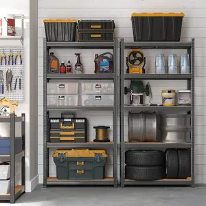 Garage Shelving, 5-Tier Storage Racks, Set of 2, 180 x 90 x 40 cm, Max. Load 875 kg (175 kg per Tier), Shelving Units, Grey