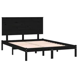 Berkfield Bed Frame Black Solid Wood Pine 140x190 cm