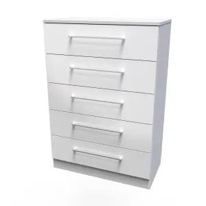 Chester 5 Drawer Chest in White Gloss (Ready Assembled)