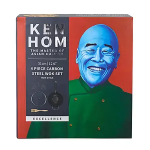 Ken Hom Excellence 31cm Non-Stick Carbon Steel 4 Piece Wok Set