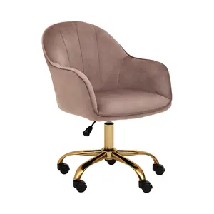 Interiors by Premier Brent Pink Velvet And Gold Home Office Chair