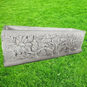 Large Wildflower design White Stone Planter Trough