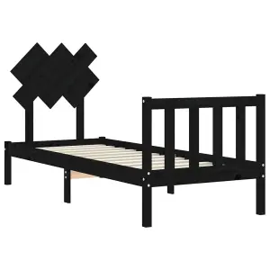 Berkfield Bed Frame with Headboard Black Small Single Solid Wood