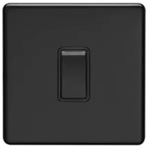 Eurolite 1 Gang 10A 2 Way Switch:  Flat Concealed Matt Black Plate - Black Rocker