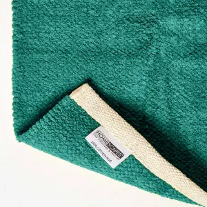 Homescapes Teal Green 100% Cotton Plain Chenille Rug with Natural Trim, 60 x 100 cm