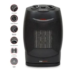 StayWarm 1500w Oscillating PTC Ceramic Fan Heater - Black