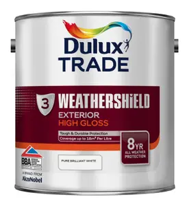 Dulux Trade Pure brilliant white Gloss Exterior Wood paint, 2.5L