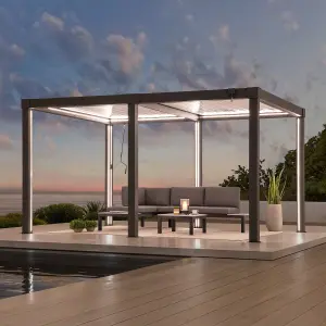 SUNJOY 3x4m Solar LED Louvered Pergola Adjustable Rainproof Aluminum Hardtop Gazebo,  Anthracite