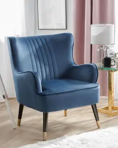 Wingback Chair VARBERG Velvet Dark Blue