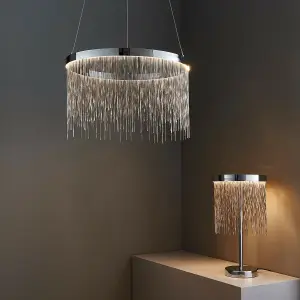 LED Ceiling Pendant Light 30W Warm White CHROME & Silver Chain Luxury Lamp