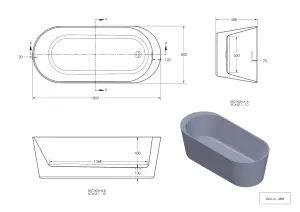 GoodHome Huron Gloss White Acrylic Freestanding Oval Double ended Bath (L)1800mm (W)800mm