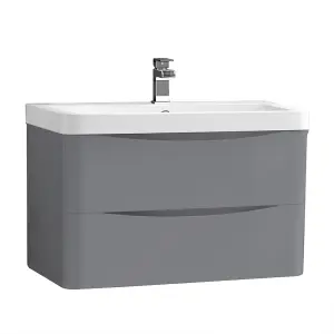 SunDaze 800mm Gloss Grey 2 Drawer Wall Hung Bathroom Cabinet Vanity Unit