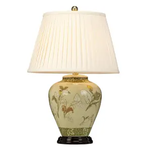 Table Lamp Chinese Porcelain Cream Shade Aged Brass LED E27 60W