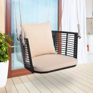 Costway Patio Hanging Rattan Basket Chair Swing Hammock Chair w/Seat Cushion