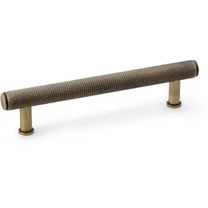 Knurled T Bar Pull Handle - Antique Brass - 128mm Centres Premium Drawer Door