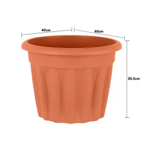 Wham 4x Vista Terracotta Plastic Planter, Round Garden Plant Pot, Medium Floor Pot (40cm, 20L, Pack of 4)