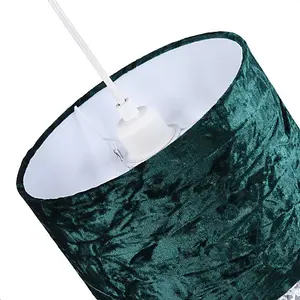 Modern Forest Green Crushed Velvet Pendant Shade with Clear Acrylic Droplets