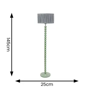 ValueLights Bobbins Sage Green Floor Lamp with Ruched Pleated Blue Drum Shade and LED Bulb