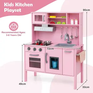 Costway Kids Kitchen Playset Wooden Pretend Play Kitchen w/ Microwave