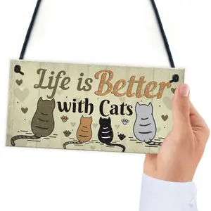 Red Ocean Funny Cat Sign Life Is Better With Cats Hanging Plaque For Home Cat House Plaque Gift