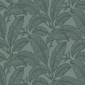 Grandeco Fay Leaf Sketch Foliage Blown Vinyl Wallpaper, Green