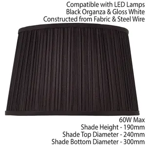 12" Luxury Round Tapered Lamp Shade Black Pleated Organza Modern Elegant Drum