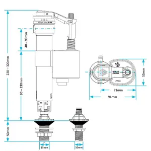 SPARES2GO Toilet Cistern Fill Valve Universal Dual Height Adjustable 4-in-1 Water Float Kit (Bottom or Side Entry)