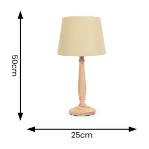 ValueLights Victoria Traditional Light Wood Candlestick Table Lamp with Beige Tapered Shade - LED Bulb Included