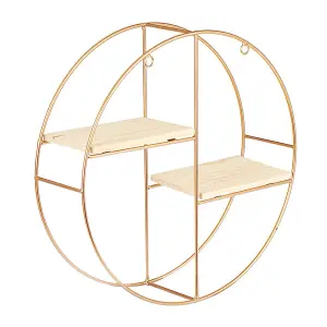 2 Tier Golden Iron Circle Hanging Storage Shelving Floating Circular Wall Decor Round Hanging Shelves 37CM