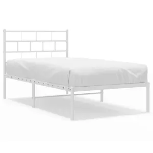 Berkfield Metal Bed Frame with Headboard White 100x190 cm