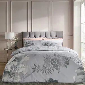 Dramatic Floral Reversible Duvet Cover Set with Pillowcases Silver Grey / Single - 1 Standard Pillowcase