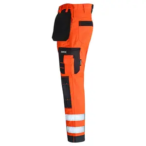 MS9 Mens Hi Viz Cargo Combat Holster Pockets Tactical Working Work Trouser Trousers Pants Jeans, Orange - 30W/30L