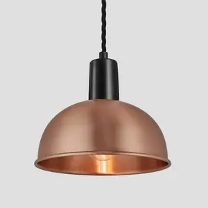 Industville Sleek Dome Pendant, 8 Inch, Copper, Black Holder