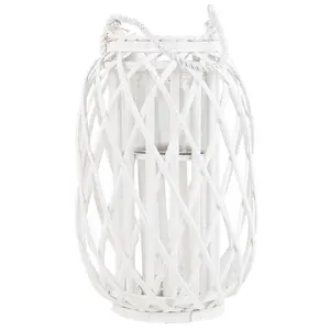 Wooden Candle Lantern 40 cm White MAURITIUS