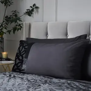 Catherine Lansfield Bedding Lattice Cut Velvet Duvet Cover Set with Pillowcases Black