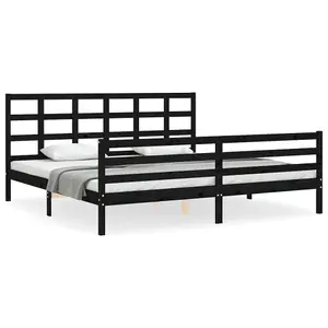 Berkfield Bed Frame with Headboard Black 200x200 cm Solid Wood