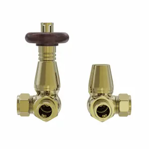 Right Radiators Traditional Antique Design Polished Brass TRV Corner Valves 1/2"x15mm Pair