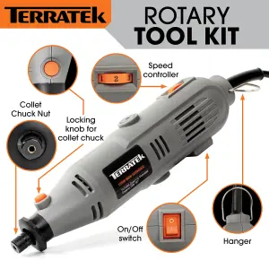 Terratek Rotary Tool Kit 135W&  Accessory Set Variable Speed 8000-33000rpm Ideal for DIY Woodwork & Hobby Craft Dremel Compatible