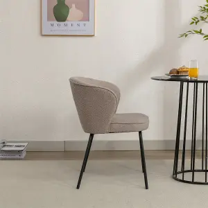 017 Boucle Fabric Wing back Armchair Accent Chair Dining Chair with Black Powder Coating Metal Leg, Light Grey 