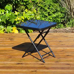 Garden Folding Glass Side Table Outdoor Patio Furniture