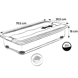 Keeeper Crystal Box 33 Litre with Lid and Caster Wheels - Transparent