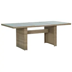 Berkfield Garden Dining Table Brown 200x100x74 cm Glass and Poly Rattan