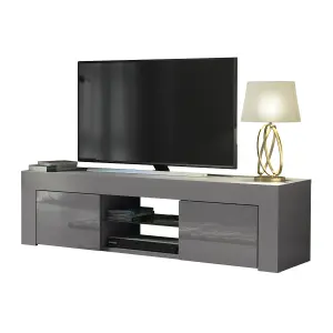 TV Unit 130cm Modern Dark Grey with High Gloss Doors - Creative Furniture