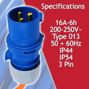 SPARES2GO 16A Extension Lead 14m Heavy Duty 240V 2.5mm Blue Power Cable + 2 x 16 Amp Splitter Kit