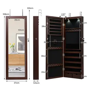 Costway 2 IN 1 Mirror Jewelry Cabinet Wall Mounted/Door Hanging Jewelry Armoire W/ Storage Drawers