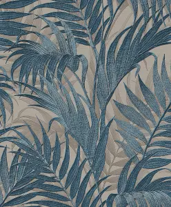 Luxurious Grace Palm Grey/Teal Wallpaper