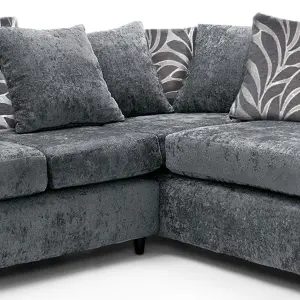 Zina Grey Chenille L Shaped 3 to 4 Seater Corner Sofa Scatter Back - Right Hand Facing