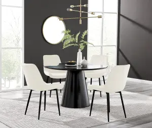 Palma Black Semi Gloss Round Dining Table & 4 Cream Pesaro Black Leg Chairs