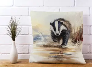 Wading Badger Watercolour Cushions 45cm x 45cm