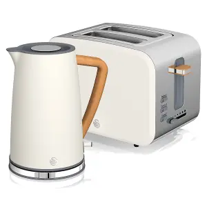 Swan Nordic Cotton White 1.7 Litre Cordless Kettle and 2 Slice Toaster